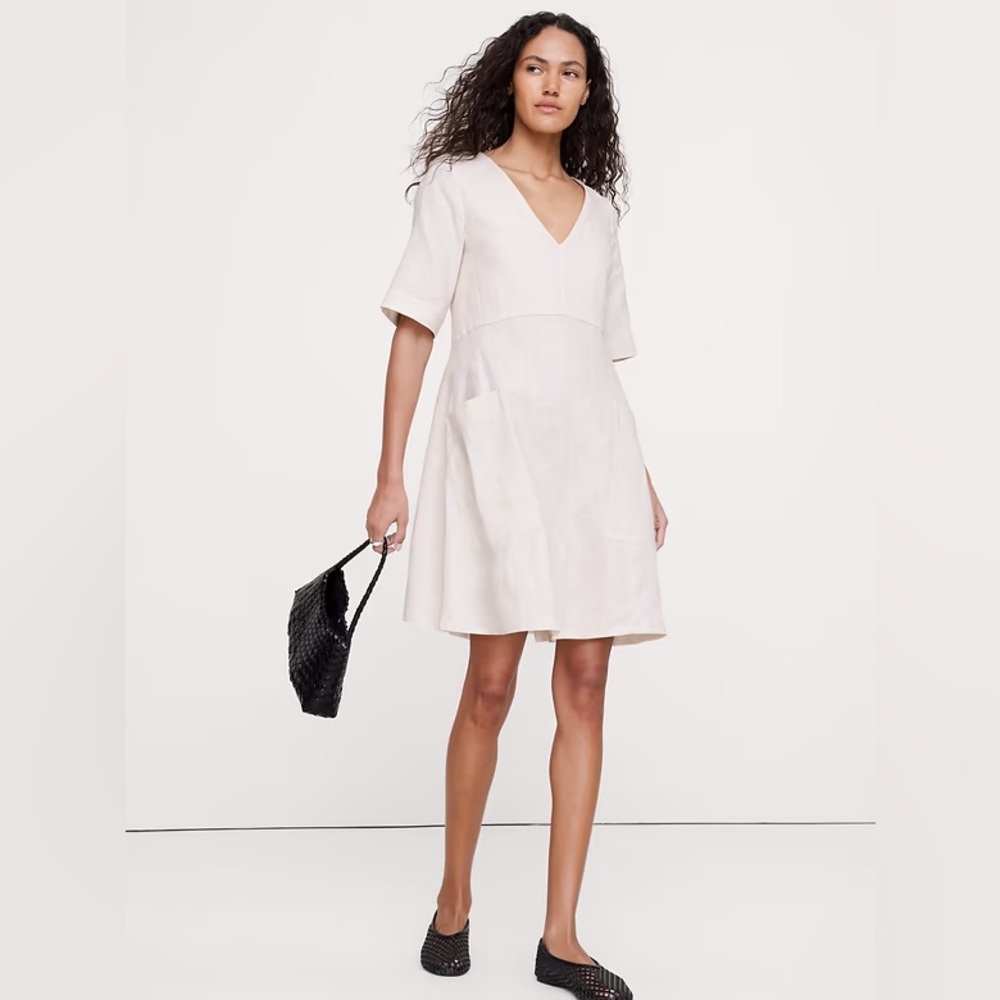 NWT! Banana Republic Cream White Linen Pocket Mini Dress - Size Large Tall 🥥